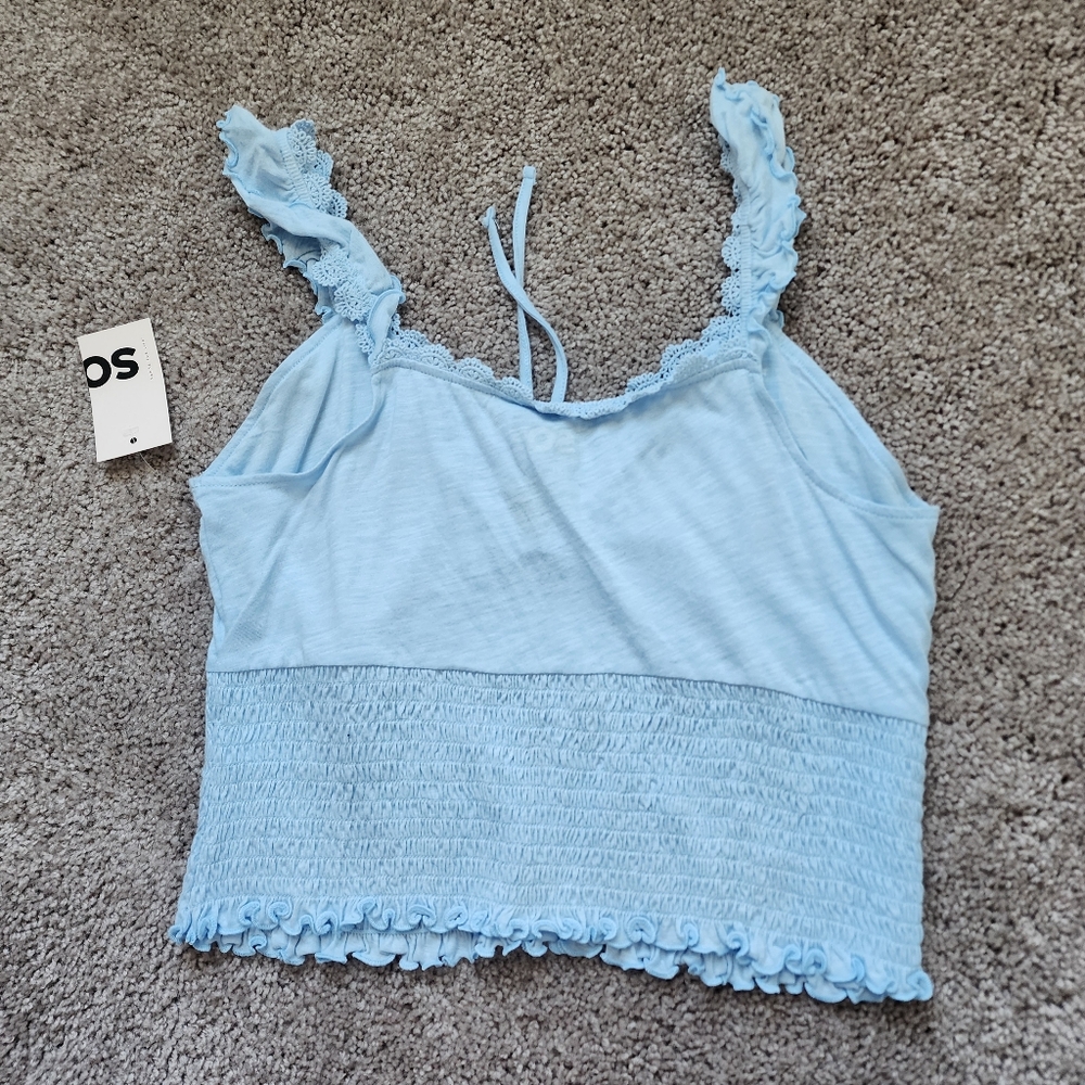 Blue Ruffle Smocked Crop Tank - Picture 8 of 12